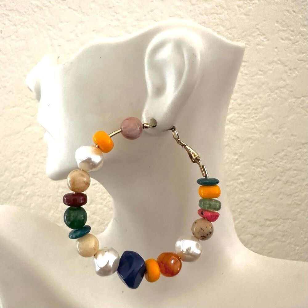Colorful beaded hoop earrings